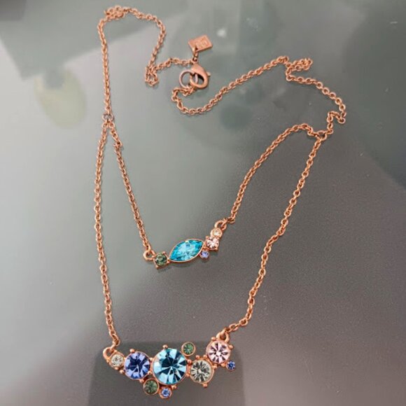 BANANA REPUBLIC Mod/Contemporary Gold Blue/Green/Turquoise Crystal Necklace - Picture 5 of 5